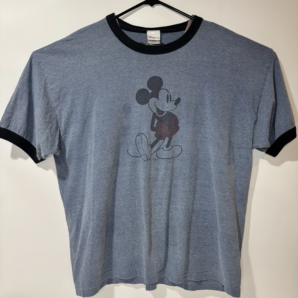 VTG Disney Store Ringer T-Shirt Mens XXL Blue Mickey Mouse USA Disney Store Excl